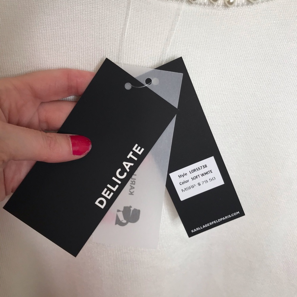 Karl Lagerfeld Top Beaded Neckline Ruffle Sleeve - Picture 6 of 9